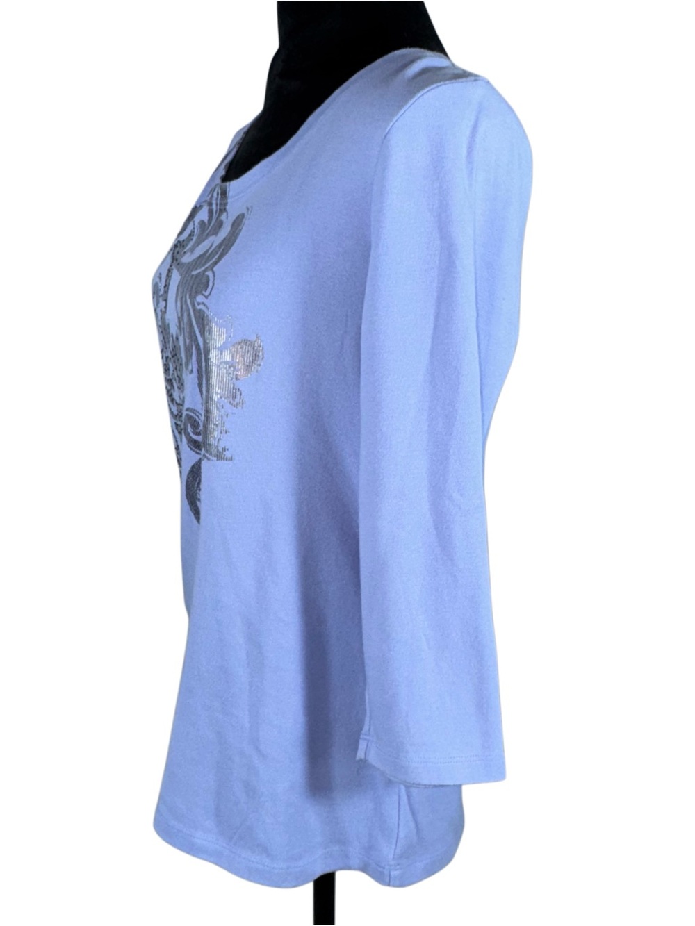Zenergy By Chicos Knit 3/4 Sleeve Embellished Top Lilac Silver Size 1(M 8-10) - Picture 7 of 13